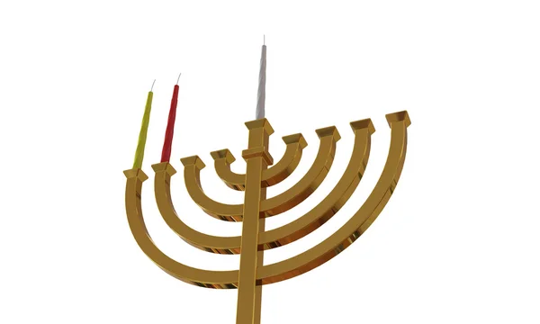 Hanuka menorah e velas isoladas em branco — Fotografia de Stock