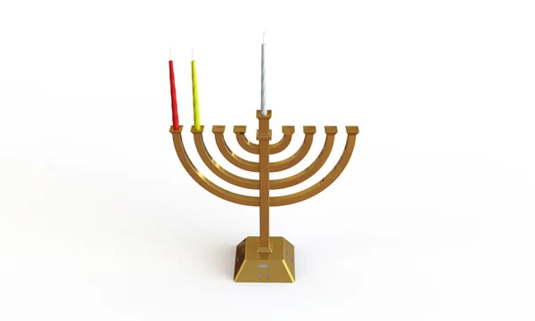 Hanuka menorah and candles isolated on white — Stock Photo, Image