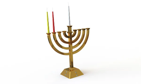 Hanuka menorah and candles isolated on white — Stock Photo, Image