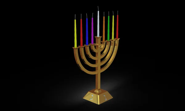 Hanuka menorah e velas isoladas em preto — Fotografia de Stock