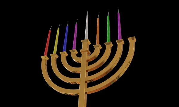 Hanuka menorah et bougies isolées sur noir — Photo