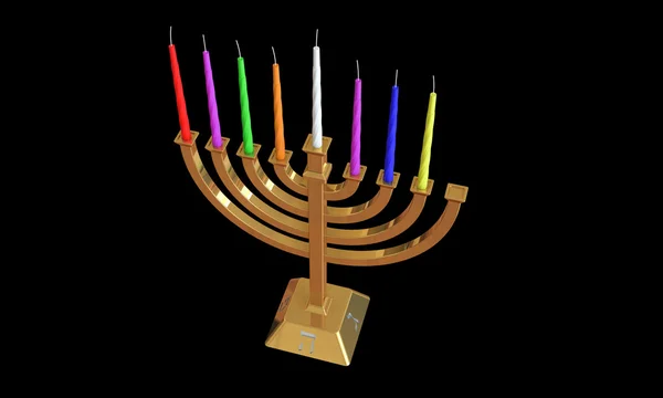 Hanuka menorah e candele isolate su nero — Foto Stock