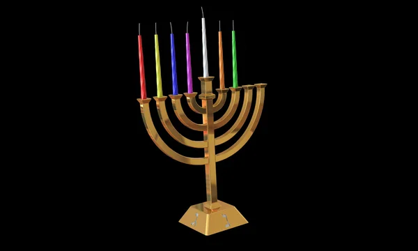 Hanuka menorah e velas isoladas em preto — Fotografia de Stock