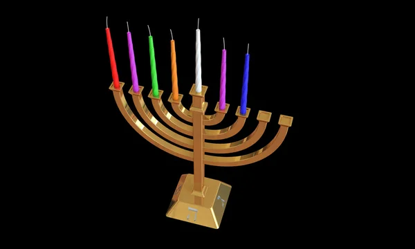 Hanuka menorah e velas isoladas em preto — Fotografia de Stock