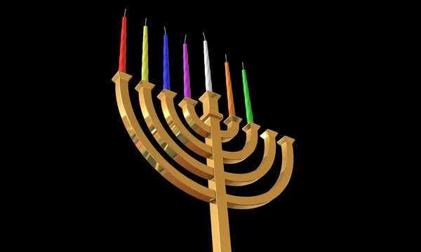 Hanuka menorah e velas isoladas em preto — Fotografia de Stock