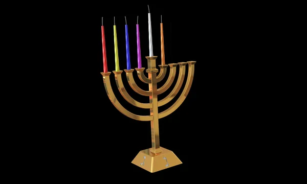 Hanuka menorah e velas isoladas em preto — Fotografia de Stock