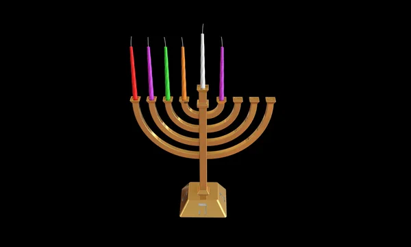 Hanuka menorah and candles isolated on black — Stock Photo, Image