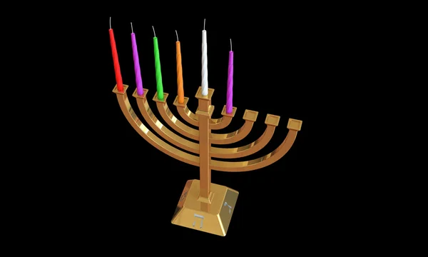 Hanuka menorah und Kerzen isoliert auf schwarz — Stockfoto