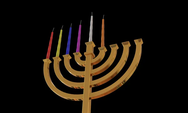 Hanuka menorah y velas aisladas en negro — Foto de Stock