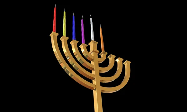 Hanuka menorah e velas isoladas em preto — Fotografia de Stock