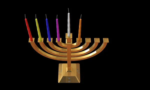 Hanuka menorah e velas isoladas em preto — Fotografia de Stock