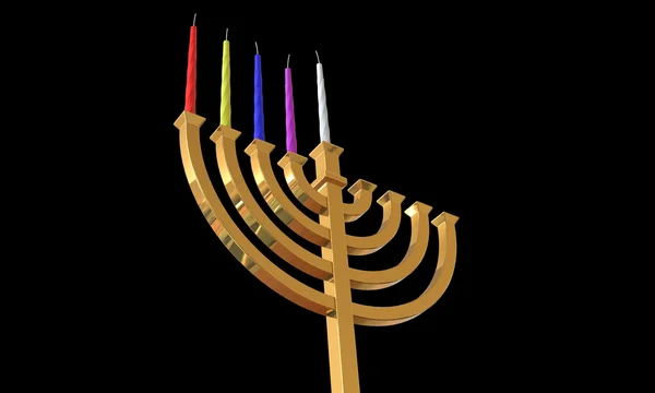 Hanuka menorah, és elszigetelt fekete gyertyák — Stock Fotó