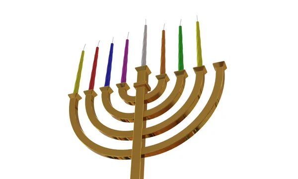 Hanuka menorah e velas isoladas em branco — Fotografia de Stock