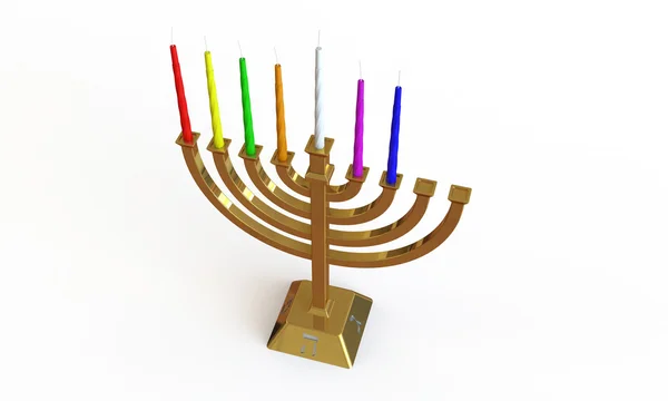 Hanuka menorah and candles isolated on white — Stock Photo, Image