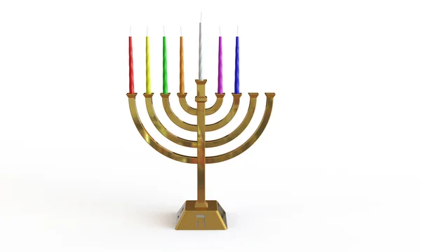 Hanuka menorah και κεριά που απομονώνονται σε λευκό — Φωτογραφία Αρχείου