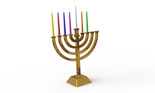 Hanuka menorah and candles isolated on white — Stock Photo, Image