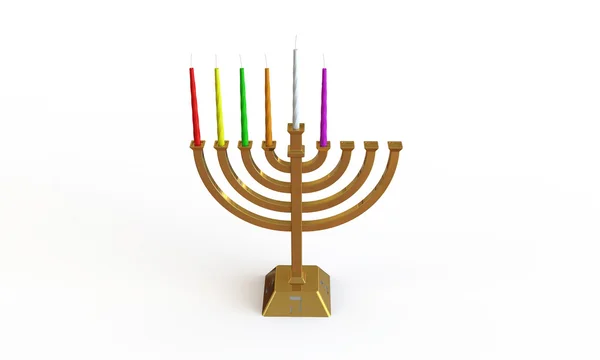 Hanuka menorah and candles isolated on white — Stock Photo, Image