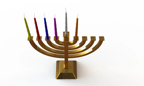 Hanuka menorah and candles isolated on white — Stock Photo, Image