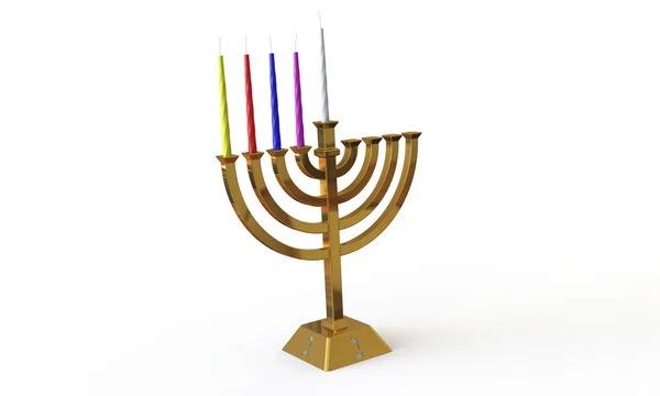 Hanuka menorah and candles isolated on white — Stock Photo, Image