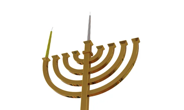 Chanoeka menorah en kaarsen geïsoleerd op wit Stockfoto
