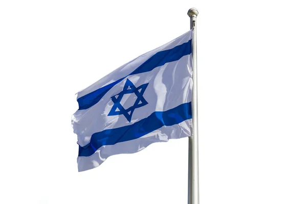 Bandeira de Israel batendo no vento isolado em branco — Fotografia de Stock