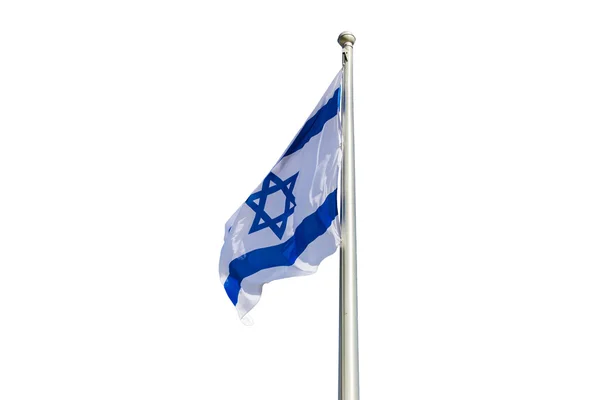 Bandeira de Israel batendo no vento isolado em branco — Fotografia de Stock