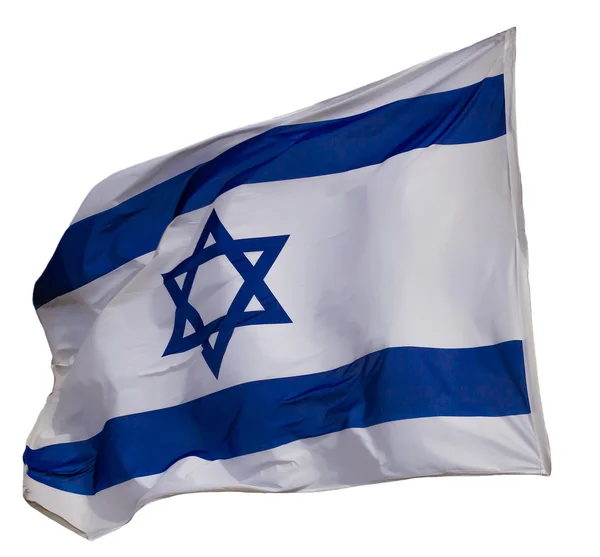 Bandeira de Israel batendo no vento isolado em branco — Fotografia de Stock