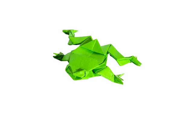 Green origami frog isolated on white — Stock Photo, Image