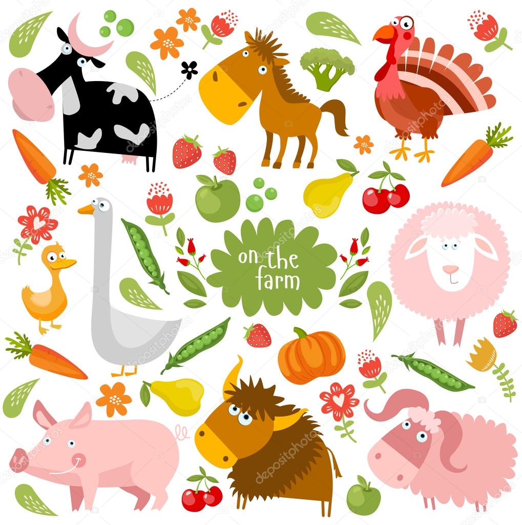 Set con animali di fattoria — Vettoriale Stock