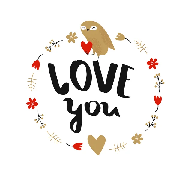 Love you card with owl. — Stock Vector