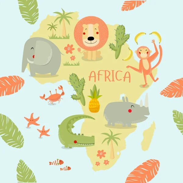 Carte de l'Afrique avec des animaux — Image vectorielle