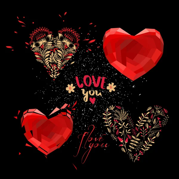 Geometrická srdce - "love you" Stock Ilustrace