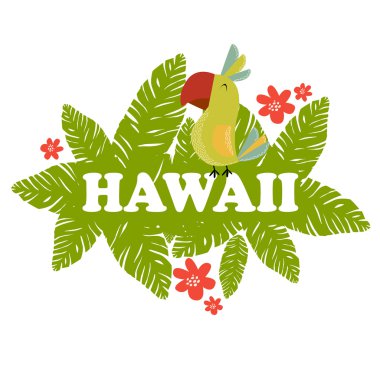 Kartpostal ağaçlarda renkli papağan ile