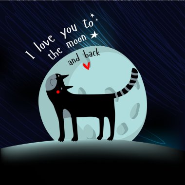 arka plan ay üzerinde komik siyah kedi