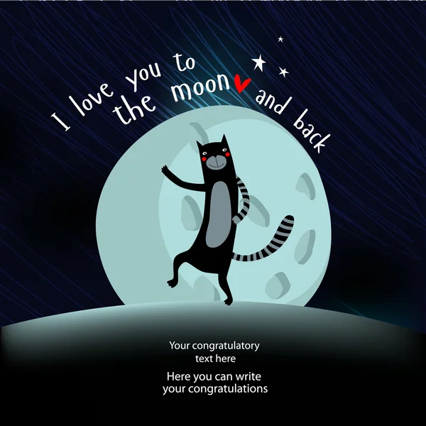 Gato negro divertido sobre un fondo de la luna — Archivo Imágenes Vectoriales