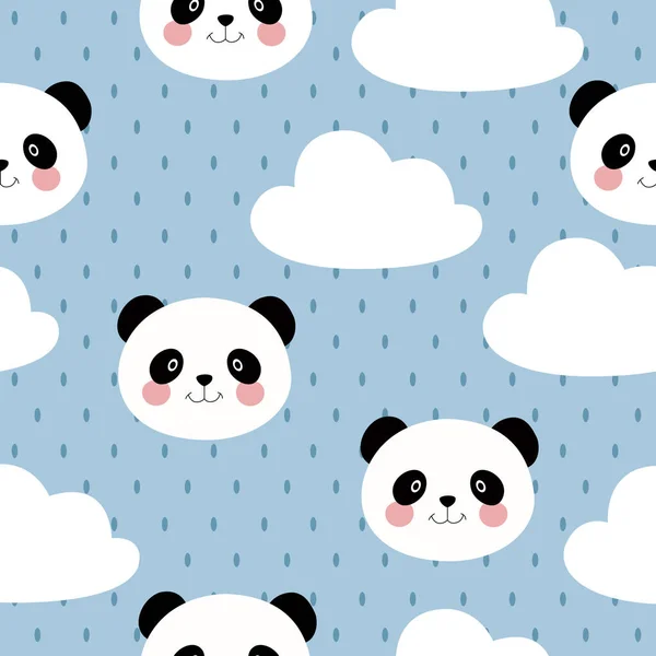 Drucken Vektorhintergrund Mit Cartoon Pandas Die Gesichter Des Pandas — Stockvektor