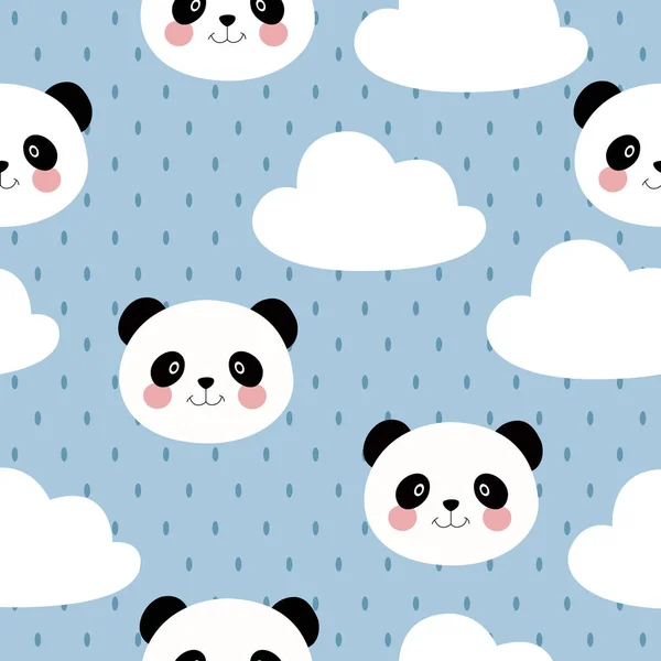 Print Vector Blue Background Cute Pandas Cartoon Pandas Panda Face ...