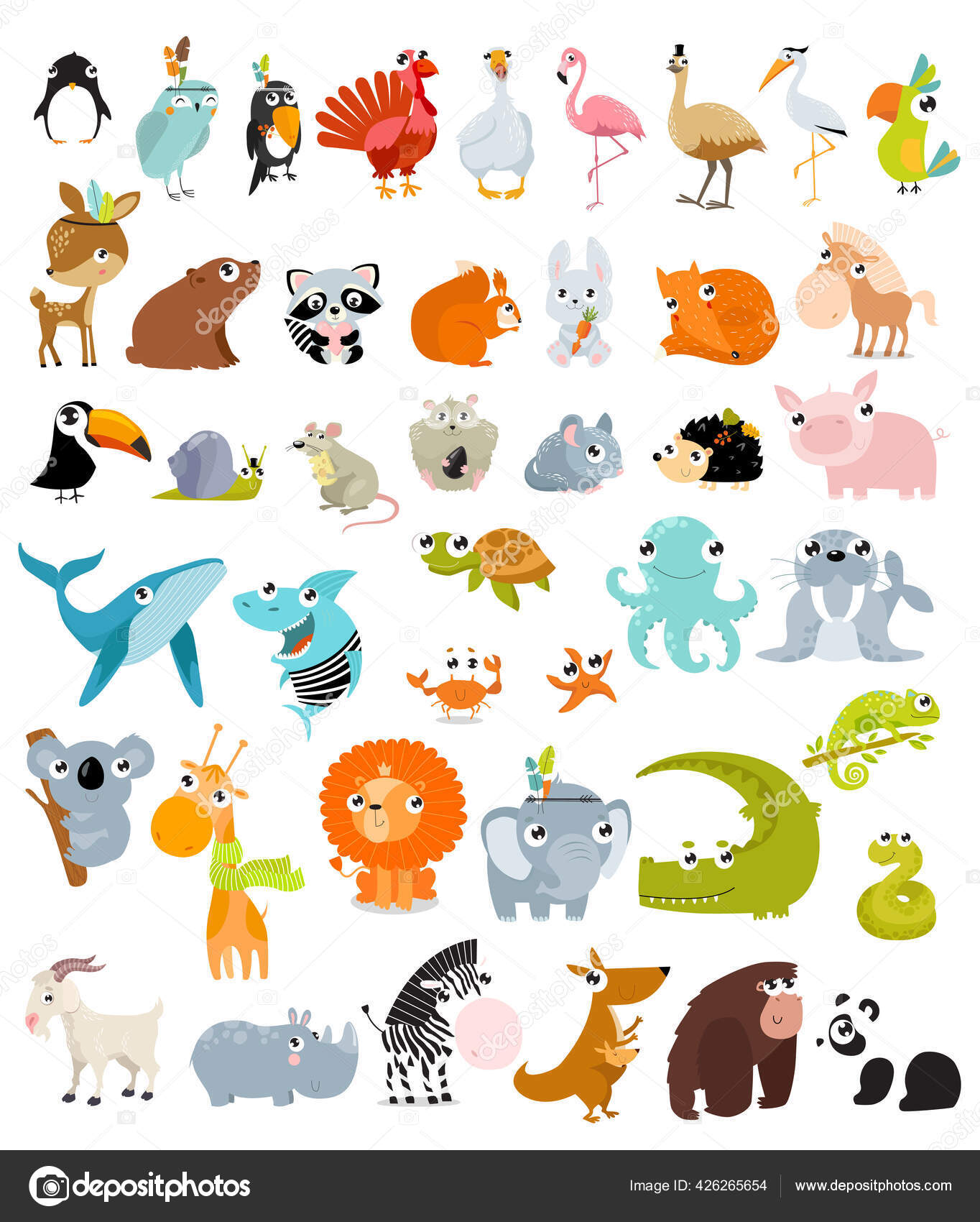 Print Big Vector Set Different Animals Stock Vector by ©utchenko_olga