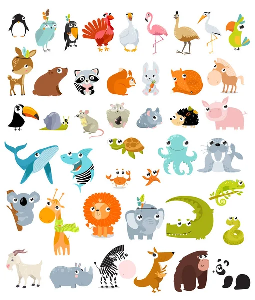 Impresión Gran Conjunto Vectores Diferentes Animales — Vector de stock