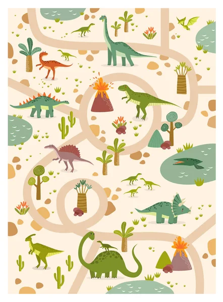 Impresión Laberinto Tropical Vectorial Con Dinosaurios Parque Jurásico Dinosaurios Dibujos — Archivo Imágenes Vectoriales