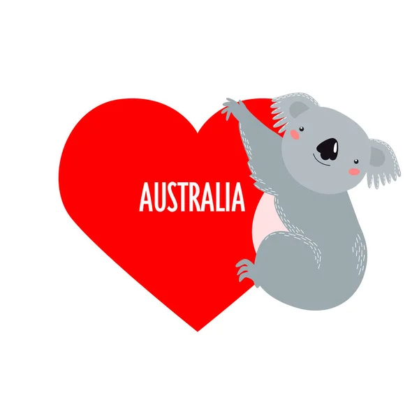 Drukuj Ilustracja Wektora Koala Przytula Serce Kocham Australię Australijskie Zwierzę — Wektor stockowy