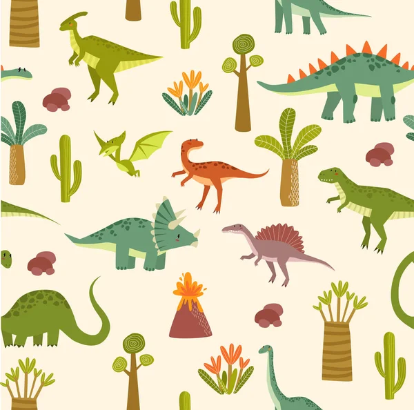 Impresión Fondo Sin Costuras Vectorial Con Dinosaurios Parque Jurásico Patrón — Vector de stock