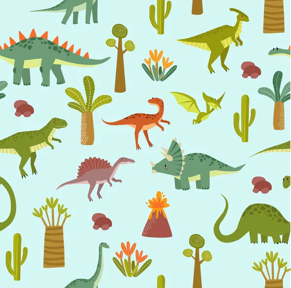 Impresión Fondo Sin Costuras Vectorial Con Dinosaurios Parque Jurásico Patrón — Vector de stock