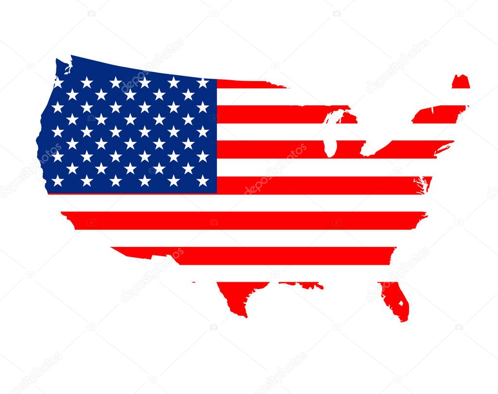 Print. Vector map of North America. American flag. Social poster. USA. Equality. Freedom. Democracy