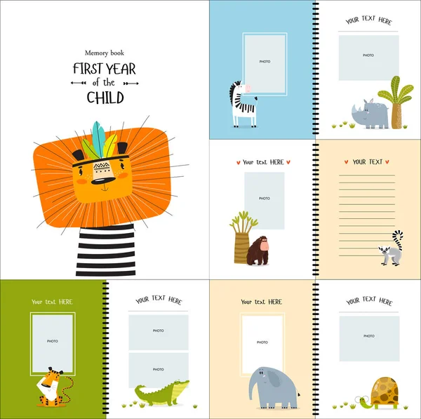 Imprimir Livro Memórias Fotolivro Para Crianças Primeiro Ano Criança Ilustrações —  Vetores de Stock