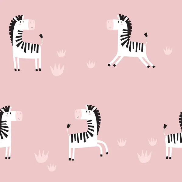 Печать Векторный Рисунок Зебрами Смешные Мультяшные Зебры Зебры Бегут Детская — стоковый вектор