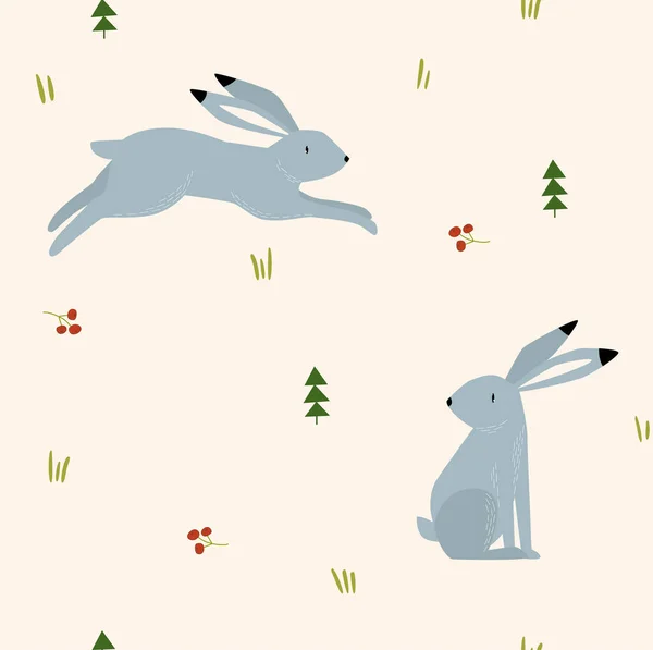 Print Vector Background Hares Spring Background Hares Forest Can Printed — Stock Vector