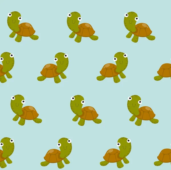 Print Vector Seamless Background Turtles Cartoon Characters Cartoon Funny Turtles — Stock Vector