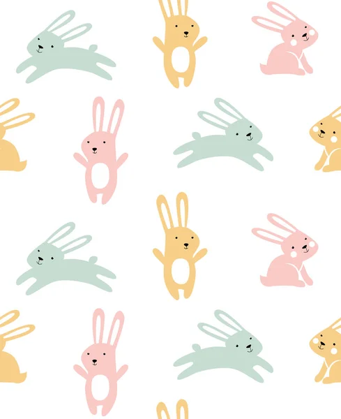 Print Vector Seamless Background Cute Pink Bunnies Easter Bunny Cartoon — Stock Vector