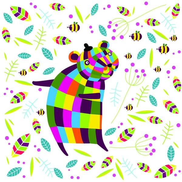 Illustration vectorielle d'un ours et de fleurs — Image vectorielle